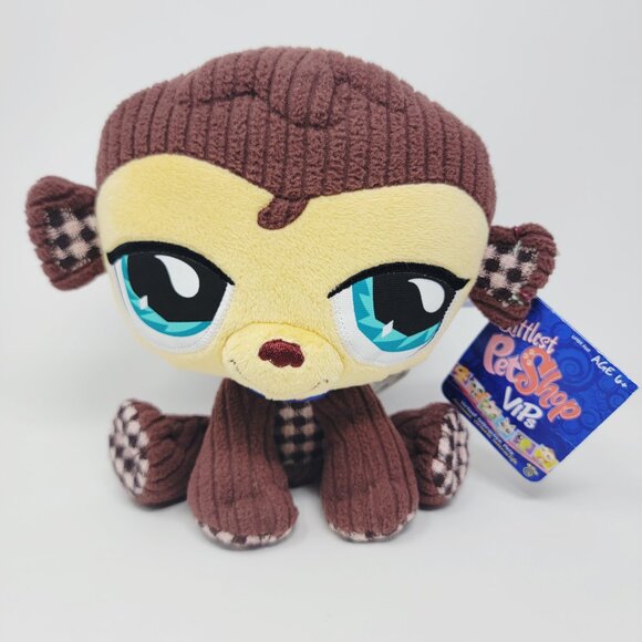 Littlest Pet Shop VIP Plush Monkey Brown Checkered Knit Style  + Tags **READ** - Picture 1 of 7